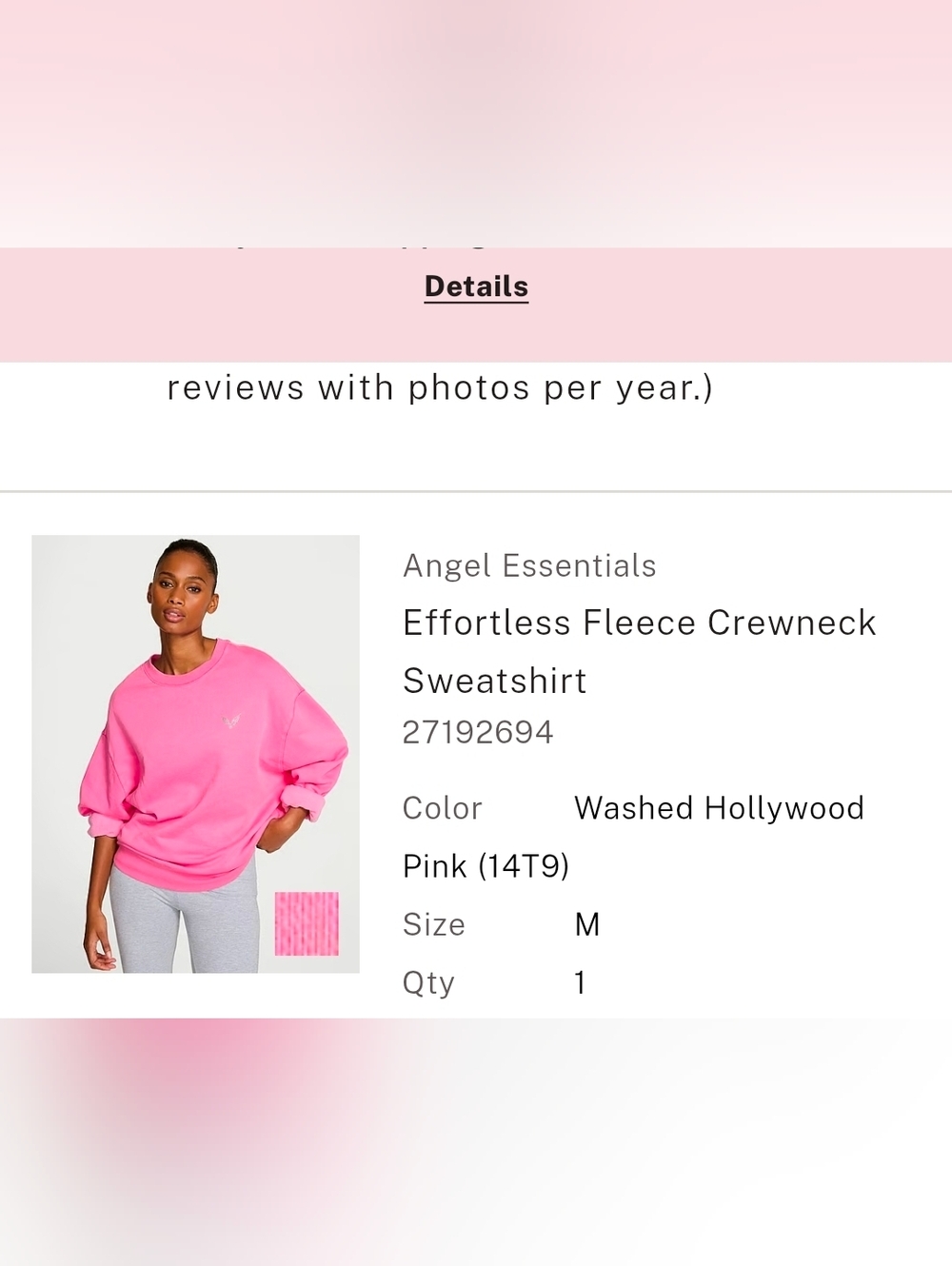 Angel Essentials Effortless Fleece Crewneck Sweatshirt Washed Hollywood Pink M - Picture 5 of 5